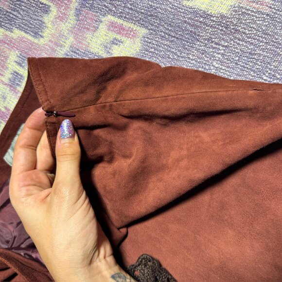 Vintage Leather Tiered Brown Flare Maxi Skirt Women's Size 8 - Picture 9 of 12